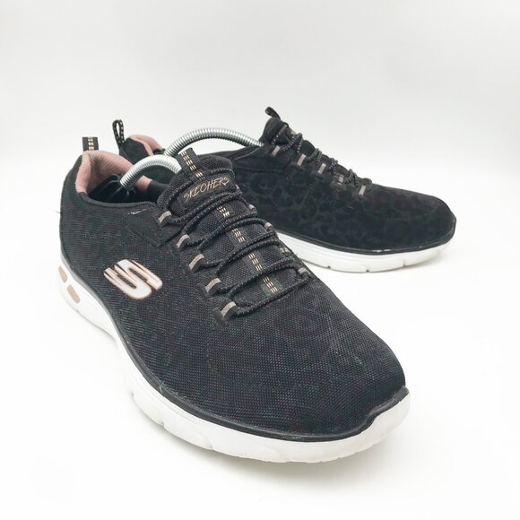 SKECHERS Empire Delux Spotted Relaxed Black Rose Gold Slip On Sneakers Women 8.5 - Picture 1 of 9